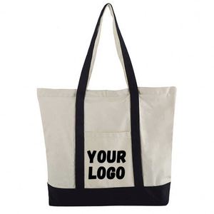 Custom with Silk Screen Printing Logo Blank Plain Pocket and Zipper Shoulder Handle <b>Extra</b> <b>Large</b> Shopping Cotton Canvas Tote <b>Bags</b> - Product Image 1