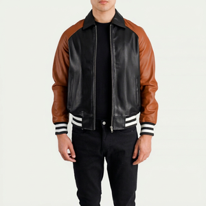 Chaqueta Varsity de Cuero de Invierno Personalizada de Alta Calidad para Hombre, Transpirable, con Cierre, Cuello Alto, Logotipo Personalizado, Resistente al Viento, Secado Rápido RSW - Product Image 1