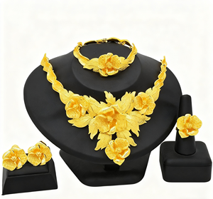 두바이 합금 보석 세트 여성 24K 골드 컬러 아프리카 목걸이 귀걸이 인도 나이지리아 신부 결혼 기념일 파티 선물 - Product Image 2