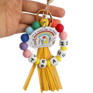 Nouveau style Porte-clés en perles de silicone arc-en-ciel pour la Fête <span class=keywords><strong>des</strong></span> Enseignants, Bracelet porte-clés 2-en-1 pour femme - Product Image 5