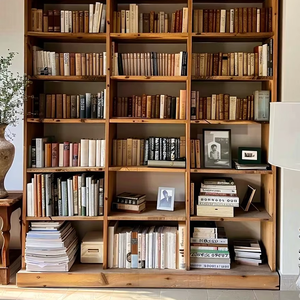 Meuble de rangement durable et élégant pour votre bibliothèque à domicile - Bibliothèque élégante en olivier vintage, bibliothèque en bois massif avec étagères de rangement - Product Image 1