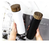 Thermos isotherme en acier inoxydable avec couvercle en bambou écologique de 500 ml, gourde à double paroi, bouteille d'eau personnalisée
