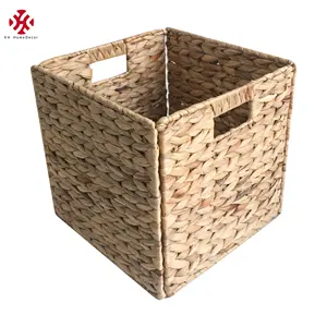 XH 12 pouces carré tissé pliable jacinthe d'eau naturelle sous étagère panier de rangement linge boîtes à cubes pliables