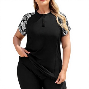 <b>Womens</b> Plus Size Short Sleeve Rash Guard Half Zip Printed Sleeve <b>Swim</b> <b>Shirt</b> Top Wholesale Bulk - Product Image 2