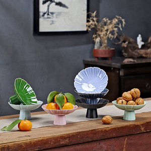 Plateau à fruits en céramique de style chinois, à pieds hauts, en forme de fleur, en porcelaine, pour mariage, pour servir des fruits, des noix et des fruits secs - Product Image 4