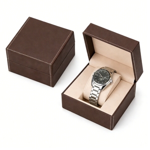 Boîte à montre haut de gamme personnalisée en cuir PU rigide avec couvercle rabattable, emballage pour bijoux, coussin floqué pour montre, logo en relief, prix de gros - Product Image 1