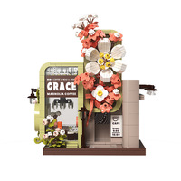 Blocs de construction d'architecture botanique, ensemble de construction de boutique de fleurs, modèle de mini-vitrine de magasin vintage esthétique, vente en gros OEM/ODM