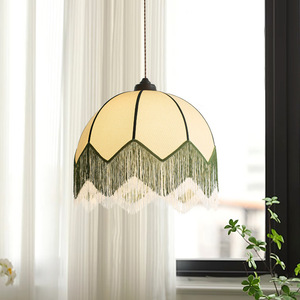 Luminaire suspendu rond en tissu à pampilles de style rétro français, LED E26 à tête unique, pour maison, hôtel, salle d'exposition - Product Image 2