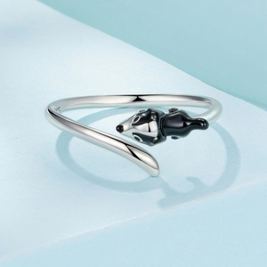 Bague ouverte ajustable en argent sterling 925 avec motif Border Collie et émail noir, pour femmes, adolescentes, amoureuses des animaux, cadeau de bijoux mignon SCR1165 - Product Image 3