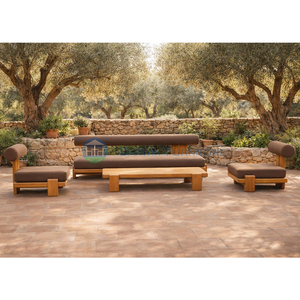 Chaise longue en teck de style moderne avec coussins moelleux, mobilier d'extérieur durable pour jardin, hôtel, terrasse - Product Image 1