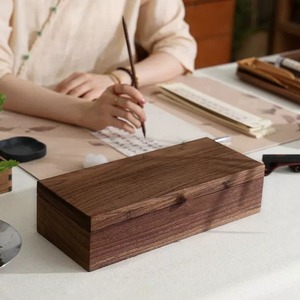 Custom-made North American black walnut wood calligraphy brush storage <b>box</b> with lid, containing the Four <b>Treasures</b> of the Study - Product Image 3
