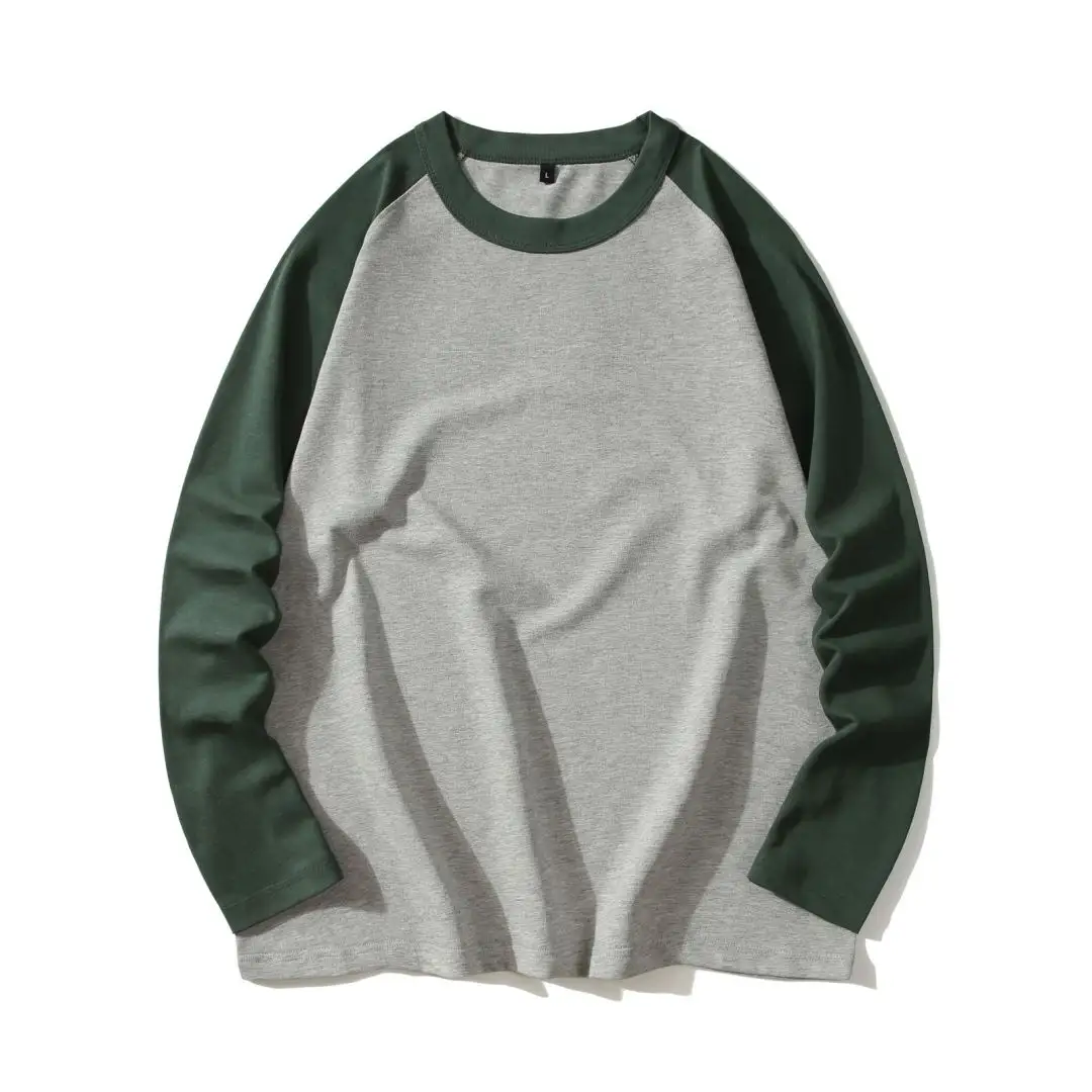 OEM Atacado Casual Em Branco Algodão Longo Contraste Raglan Long Sleeve T shirts Crew neck Color Block T Shirts para homens