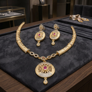 Collares Cortos de Oro de 14K, 18K y 24K con Incrustaciones de Diamantes y Rubíes, Joyería de Moda de Diseño Indo-Occidental, Collares de Oro con Piedras AD - Product Image 2