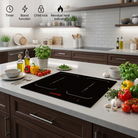 Table de cuisson à induction électrique encastrable en verre noir cristallin avec commandes tactiles et coulissantes 7200W pour usage domestique