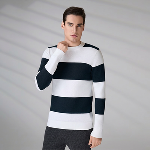 Pull en Coton Rayé à Col Rond pour Homme, Tricot Respirant d'Hiver de Haute Qualité, Vente en Gros - Product Image 1