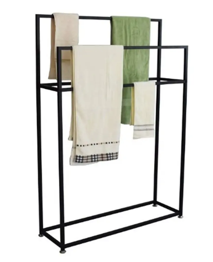 Vloer Staande Wasdroogrek, Badkamer Handdoek Organizer Stand Met 2 Armen-Metaal Zwart