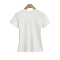 T-shirt décontracté d'été LXS22 à col rond, manches courtes, taille cintrée, effet amincissant, décoration en dentelle, imprimé géométrique, respirant