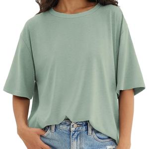 Camiseta de hombros caídos personalizada para mujer, estilo urbano, de algodón, color liso, larga, holgada y oversize - Product Image 2