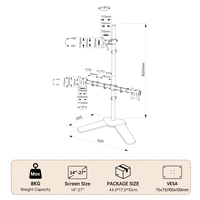 Bras triple pour moniteur KHCOOHOO OEM ODM, capacité de charge de 8 kg, mouvement complet ±90° °   Rotatif et ±45° °   Support d'écran inclinable pour ordinateur de bureau avec base