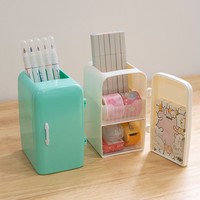 Boîte de rangement multifonctionnelle créative en forme de réfrigérateur, porte-stylos, boîte de rangement de bureau en plastique couleur unie avec séparateurs