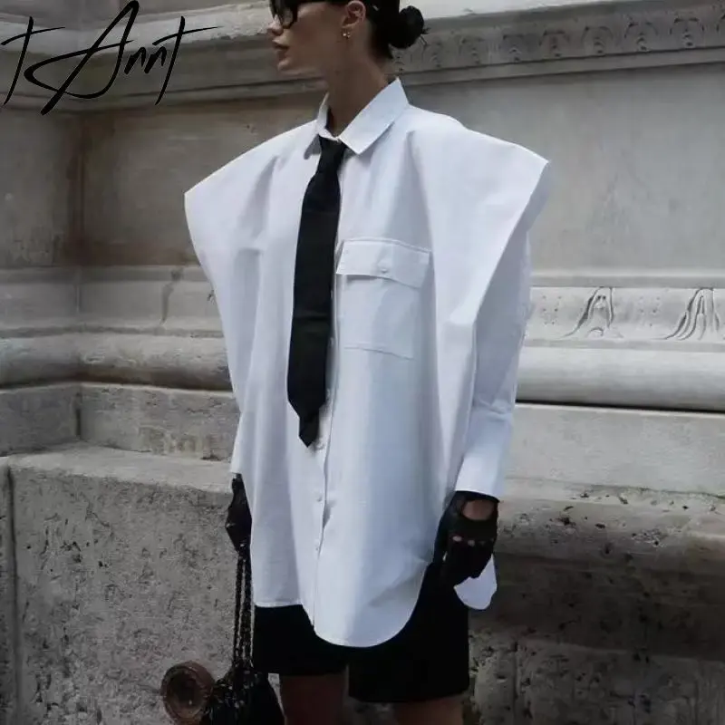 Camicia da donna Tannt asimmetria a maniche lunghe camicie bianche Casual camicette alla moda Vintage larghe Oversize top donna 2023