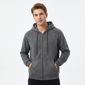 Gray <b>hooded</b> <b>zip</b>-up sweatshirt Regular fit fleece hoodie Casual autumn men's wear Men's fleece <b>zip</b> hoodie - Product Image 1