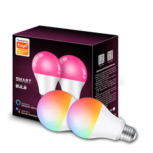 Lâmpada inteligente WiFi 9W 18W E26 E27 LED RGB Funciona com Alexa/Google Home Tuya Smart Life APP regulável RGB+Branco+Branco quente