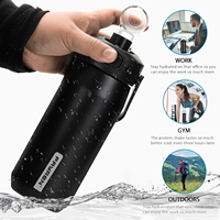 Nueva llegada botella de agua deportiva de acero inoxidable con aislamiento al vacío de doble pared de gran capacidad de 1000 ML con tapa con mango de pajita