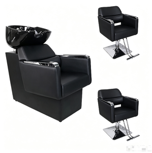 Fauteuil de lavage noir rembourré avec bac intégré pour salon de coiffure commercial et mobilier de barbier - Product Image 1