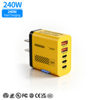 Chargeur USB C GaN PD 240W Total, 5 ports, chargeur de bureau, USB a, charge rapide, câble rétractable pour ordinateur portable, tablette, téléphone, vente en gros OEM