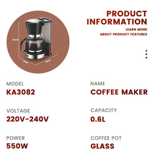 Cafetera automática de goteo Dsp de 950W eléctrica con jarra de vidrio y tanque de agua para uso en el hogar y la oficina. - Product Image 4