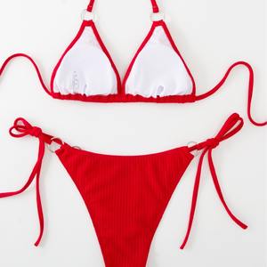 Großhandel Hochwertige New Fashion 2-teiliges Bademoden-Set Blumen und gestreifte digital bedruckte sexy solide mit Rüschen dekoration - Product Image 6