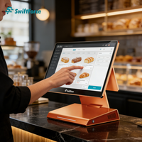 Terminal de point de vente (TPV) Android 15,6 et 10,1 pouces à double écran tactile anti-traces de doigts, en alliage d'aluminium, pliable et rotatif, pour restaurants et cafés