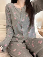 Ensembles de vêtements de nuit automne pantalons à manches longues pyjamas femmes Cardigan décontracté Simple confortable glace fil de soie ensemble pyjamas