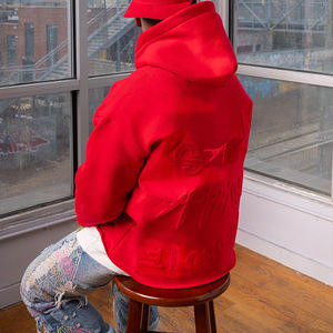 Sweat à capuche personnalisé en tricot respirant gaufré 3D pour homme, en molleton bouclette 100 % coton épais 420 g/m², coupe oversize, fini brut, collection automne - Product Image 2