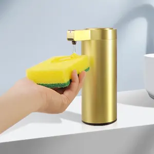 Mesin Cuci Tangan kamar mandi emas mewah, dispenser sabun cair otomatis logam Stainless Steel tanpa sentuhan isi ulang