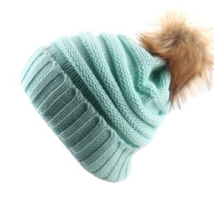 <span class=keywords><strong>Bonnet</strong></span> tricoté pour femme, couvre-chef avec <span class=keywords><strong>pompon</strong></span> en <span class=keywords><strong>fausse</strong></span> <span class=keywords><strong>fourrure</strong></span>, couleur unie, tête de mort, épais, hiver - Product Image 4
