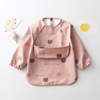 Bavoir bébé à manches longues en PU imperméable, personnalisé, de qualité supérieure, anti-bactérien, écologique, avec fermeture auto-agrippante pour bébés - Vente en gros OEM