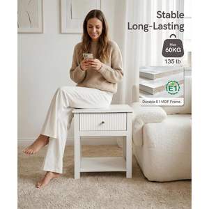 Aylenic Night Stand White Wood Modern Farmhouse Gun Safe Drawer <b>Storage</b> Bedroom <b>Side</b> <b>Table</b> - Product Image 6