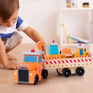 Newest Children's Educational Car Set Model Cognitive Wooden Excavator Bulldozer Set Toys For Kids Boys