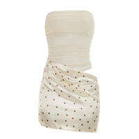 Viviblook C26DS122 Nouvelle Robe Mini Moulante Décontractée et de Soirée pour Femme, Été, Sans Bretelles, Imprimé Pois, Patchwork