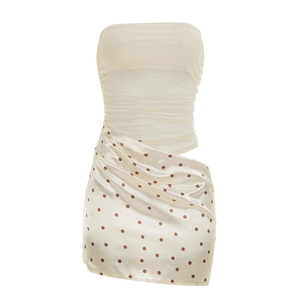 Viviblook C26DS122 Women Summer New Strapless Strapless Polka Dot <b>Print</b> <b>Mini</b> Patchwork Bodycon Party Casual <b>Mini</b> Dress - Product Image 5