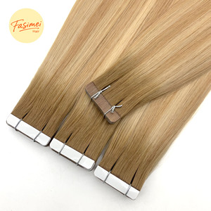 Extensions de cheveux humains vierges européens 100% naturels, certifiées RoHS ISO, faciles à retourner, de haute qualité, cuticules alignées, à bandes adhésives - Product Image 1