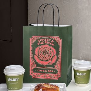 Custom Printed Logo Eco-Friendly Biodegradable Handle Bag Coffee Food Takeout Kraft Paper Shopping Bags Packaging - Product Image 1