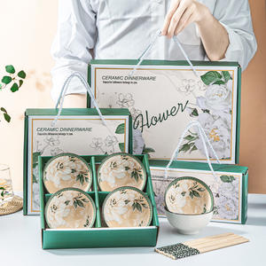 Set Regalo di Ciotole in Ceramica Ecologiche con Decorazione Sottosmalto Fiore di Camelia Boema 4,5 Pollici 2 4 6 Pezzi Ciotole per Riso e Zuppa - Product Image 1