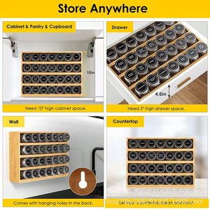 Wooden <b>Spice</b> Storage Box With 36 Glass <b>Jars</b> Metal Lids Airtight Kitchen Countertop Organizer For <b>Spices</b> And Condiments - Product Image 4