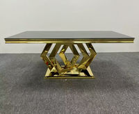 Table de banquet de style moderne, en acier inoxydable doré avec plateau en verre trempé, table de luxe pour hôtel, mariage, événements, vente en gros