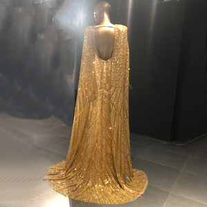 Janc ember SZ568 Luxus Langarm Abendkleid Perlen Meerjungfrau Kristall Ballkleider Mit Schal