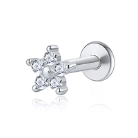 S925 Sterling Silber Spiralblumen-Knorpelohrringe, Zirkon-Stern-Ohrstecker, Flachboden-Piercing-Stift