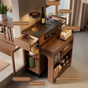 Custom Solid <strong>Wood</strong> <strong>Top</strong> Modern Folding Extendable Mobile bar <strong>Table</strong> <strong>for</strong> Small Apartment Kitchen Island Dining Space - Product Image 4